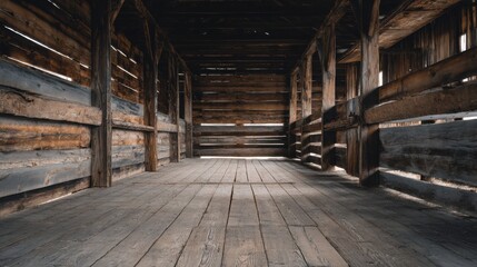 A stunning image of barn with wooden walls and floor.