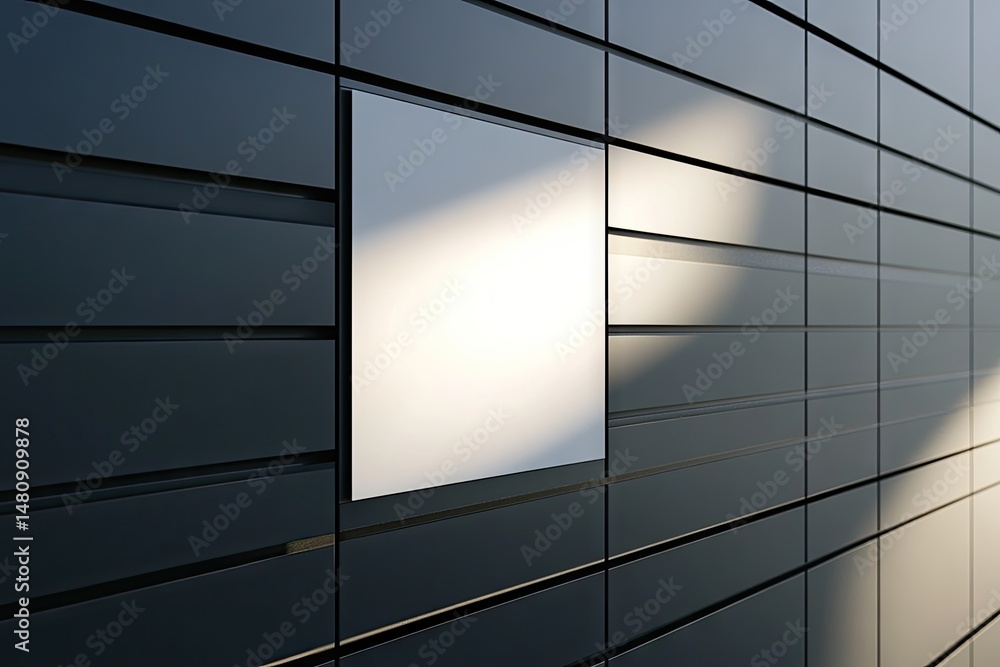 Poster a minimalist architectural setting featuring a sleek. illuminated panel against a textured dark wall