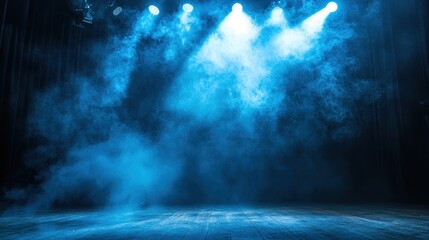 Blue stage lighting with smoky effects dramatic dark background