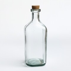 Empty Glass Bottle with Cork on White Background for Creative Use