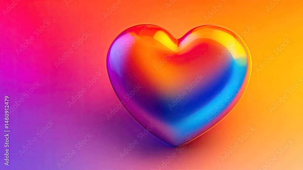 Poster a vibrant and colorful 3d heart shape set against a smooth gradient background. ideal for conveying 