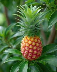 Pineapple Growing Amidst Lush Foliage in a Tropical Hawaii Landscape