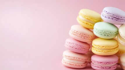 Obraz premium Colorful macarons stacked on a pastel background