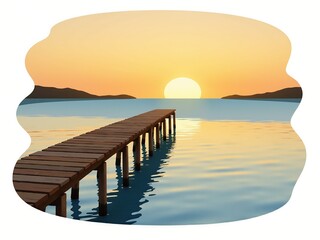 Fototapeta premium Golden sunset, weathered pier, sea reflections