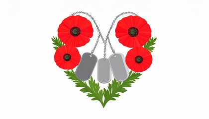Poppy and Dog Tags Heart Shape