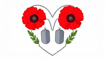 Poppy and Dog Tags Heart Shape