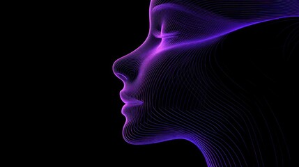 Obraz premium Abstract purple wireframe face profile minimalist digital art design