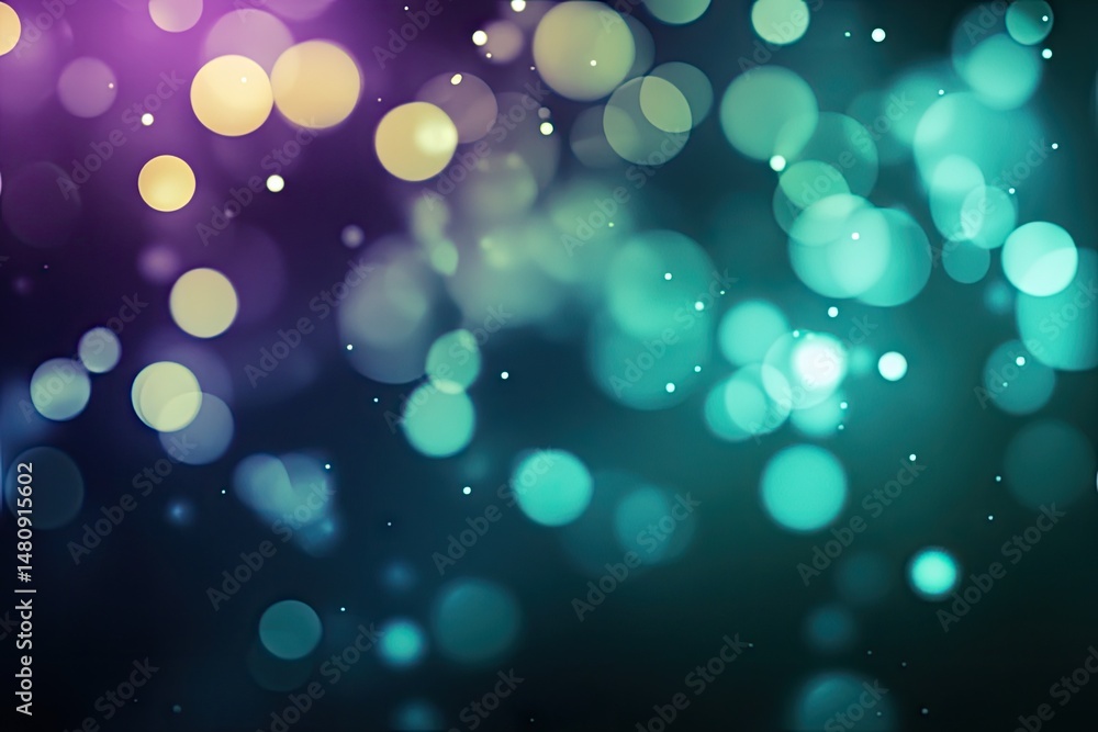 Poster abstract background featuring vibrant green and purple bokeh effects with soft. glowing orbs creatin