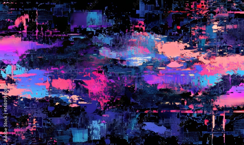 Poster modern design featuring a seamless pattern of futuristic neon glitch background with nightlife tech 