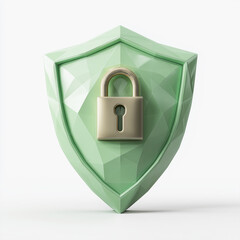 Mint green geometric shield with golden padlock symbolizing digital privacy
