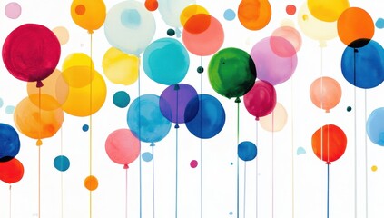 Vibrant and colorful balloons floating against a white background, creating an atmosphere of joy for birthdays or other events Generative AI