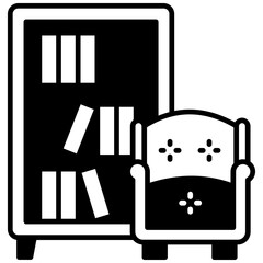 Reading corner glyph icon. Use for international literacy day, education, back to school theme and more. for print, UI, UX kit, web and app development.