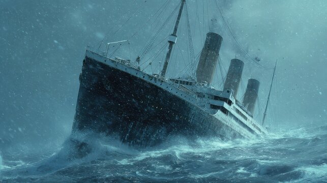A stunning image of sinking of the RMS Titanic.