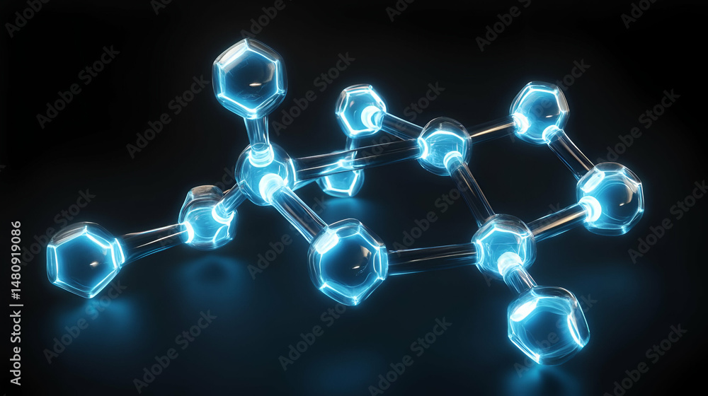Poster abstract blue glowing molecular structure 3d rendering