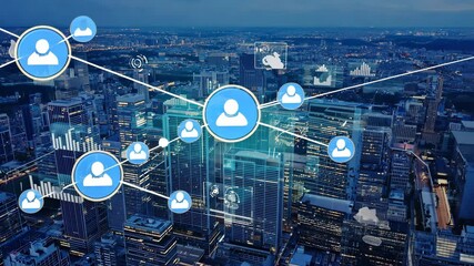 Smart city concept with abstract infographics. Artificial intelligence technology, digital city, data communication, 5g networks - Powered by Adobe