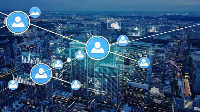 Smart city concept with abstract infographics. Artificial intelligence technology, digital city, data communication, 5g networks