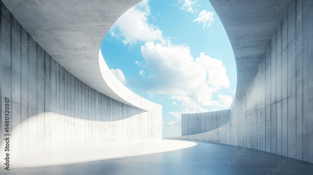 Poster abstract concrete architecture with a skylight, showcasing a minimalist design and spacious interior