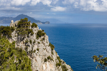 Beautiful view of the Amalfi Coast to the Tyrrhenian Sea on a summer day.