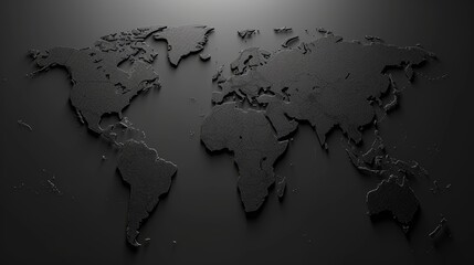 Modern monochrome 3d world map with reflective surfaces on a dark background using ai techniques