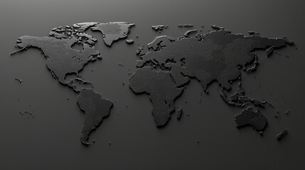 Monochrome 3d world map with reflective surfaces against dark background using ai techniques
