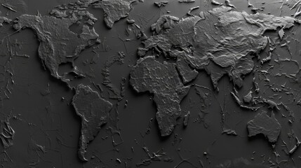 Stylish monochrome 3d world map with reflective surfaces on dark background created by generative ai