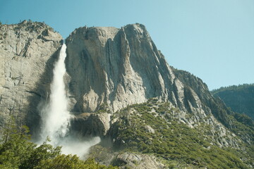 Yosemite National Park in California&rsquo;s Sierra Nevada mountains aesthetic greenery landscape scenery on sunny day granite cliffs waterfall