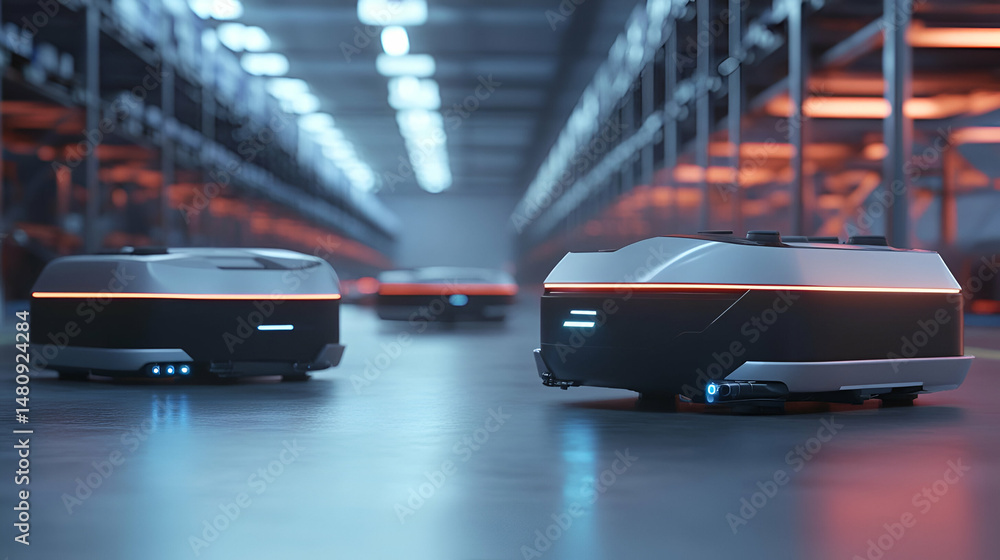 Poster autonomous robots in modern warehouse setting