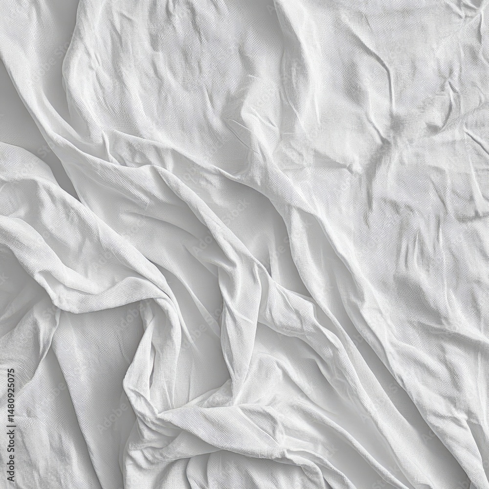 Poster close-up of soft. white fabric with a delicate texture. gently draped to create a serene atmosphere.