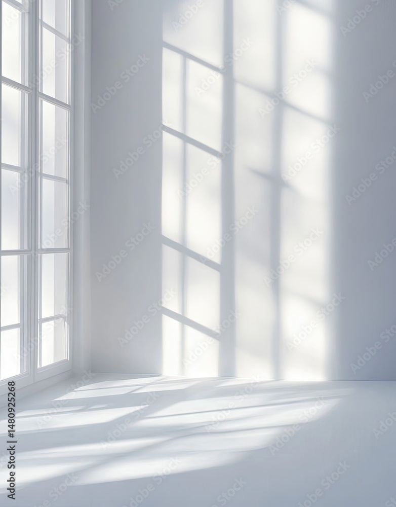 Aufkleber a serene corner of a minimalist room with soft shadows cast by sunlight filtering through a window. 