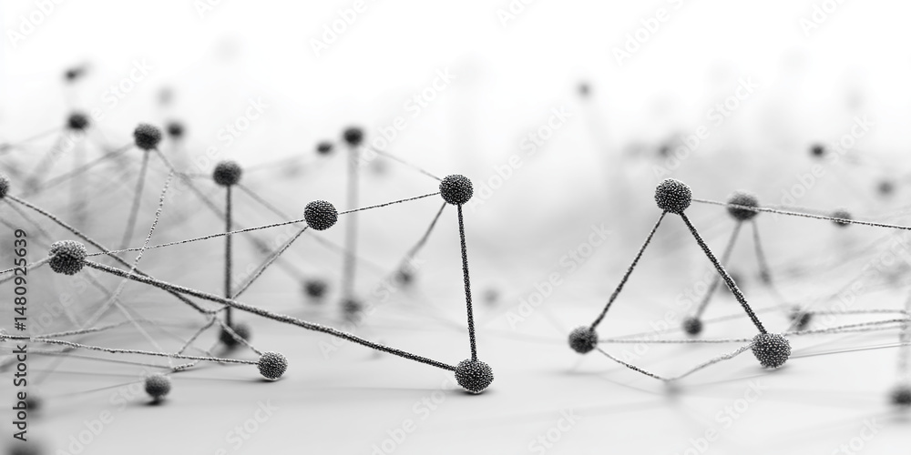 Poster abstract grayscale image of interconnected nodes, suggesting a network or connection, symbolizing co
