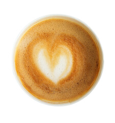 Isolated paper latte cup with heart shaped latte art isolated  on transparent background