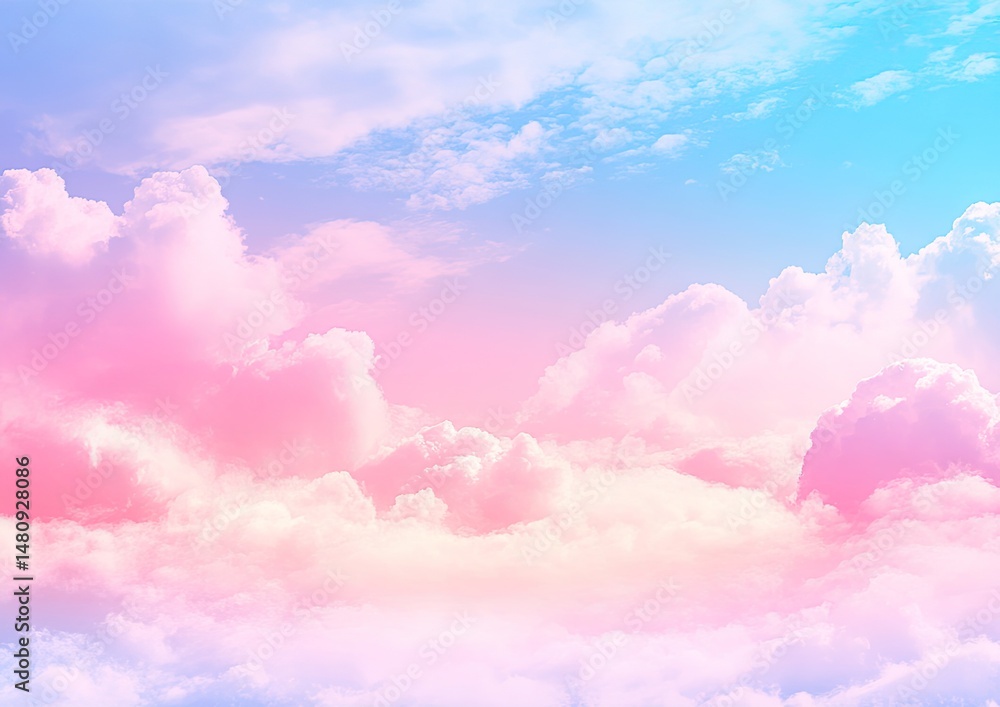 Aufkleber a serene view of soft. fluffy pink and white clouds illuminated by a gentle sunset. creating a tranq
