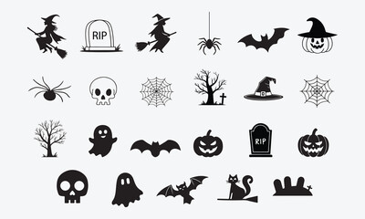 Naklejka premium set of vector icons for Halloween Icon. Set of Line and Silhouette Vector Style on White Background