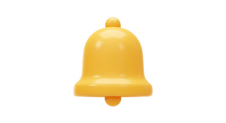 Cute Yellow Bell Notification Icon 3D Render Alert Reminder Shiny