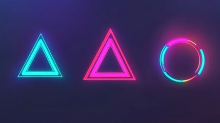 Neon geometric shapes glowing triangles and circle abstract design