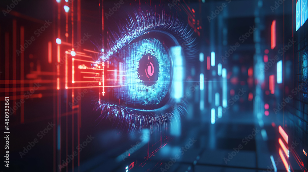 Poster digital eye in cyberspace abstract technology background