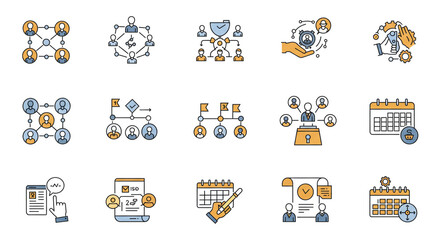 Project Management Icons Teamwork Planning Scheduling Workflow Strategy Calendar Process Team