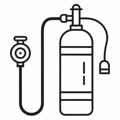 A line drawing of a scuba tank with a regulator and pressure gauge.