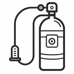 A line drawing of a scuba tank with a regulator and pressure gauge.