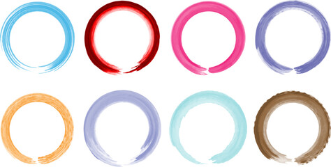 Hand drawn watercolor brush circle frames set on white background. Abstract pastel color template. Empty space for your text. Art & Illustration