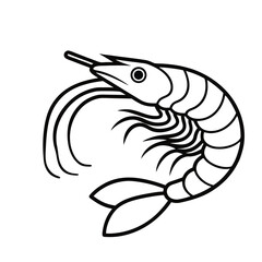 A stylized shrimp design in orange and maroon.