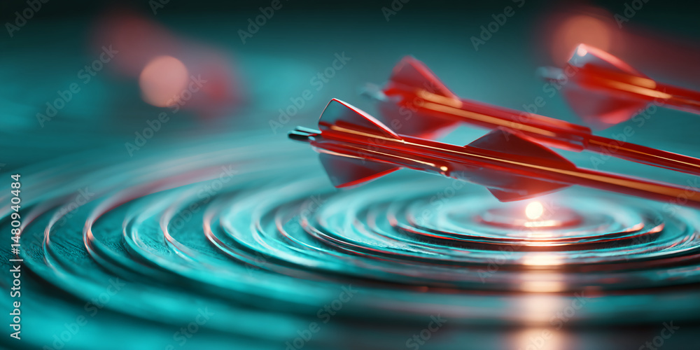 Aufkleber three red arrows on teal concentric circles, creating a dynamic and striking visual. symbolizes achi