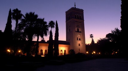 Obraz premium Majestic Moroccan Mosque at Dusk Silhouette