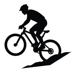 Naklejka premium Silhouette of a Mountain Biker Ascending a Hill,Mountain Biking silhouette.