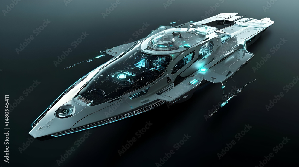 Poster futuristic spaceship design 3d render