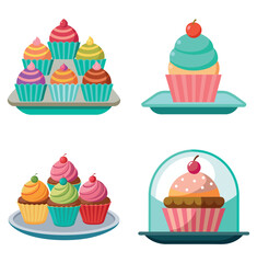 A vector set of sweet bakery food illustrations with cake, cupcakes, and muffins, perfect for a cute birthday party celebration