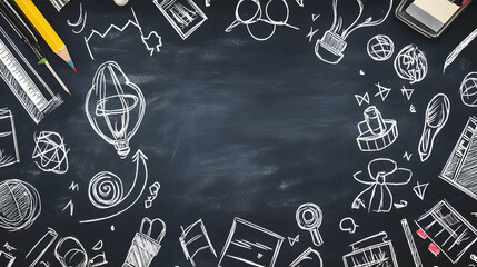 Hand-Drawn Education and Innovation Concept on Blackboard with Empty Space