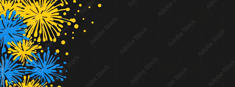 Poster a mesmerizing display of vibrant blue and gold particles swirling in a dark background. creating an 