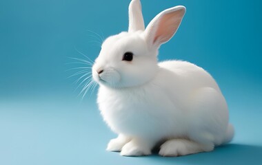 White rabbit isolated on blue background