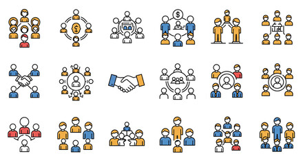 Teamwork Icons Networking Collaboration Partnership Group Team Business Communication Connection